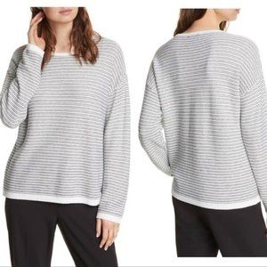 Eileen Fisher Striped Knit Sweater Organic Cotton Dropped Shoulder-Size